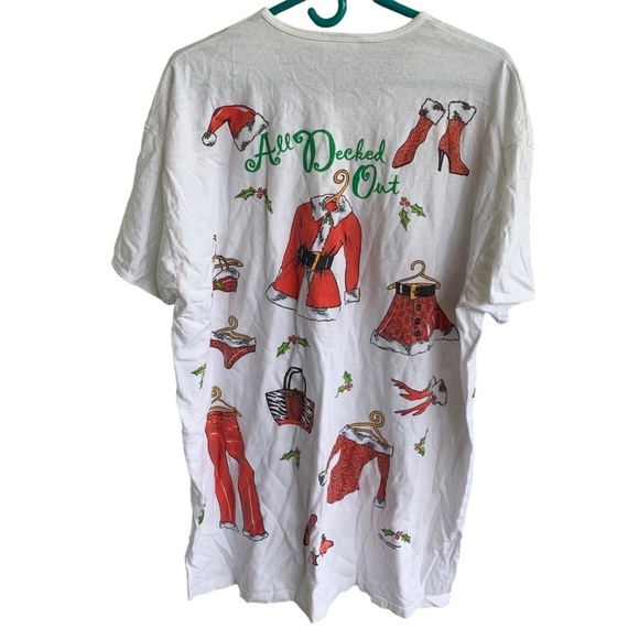Vintage Christmas Holiday Sleep Shirt Adult 90s All Decked Out Sleepwear Tee - Picture 2 of 6